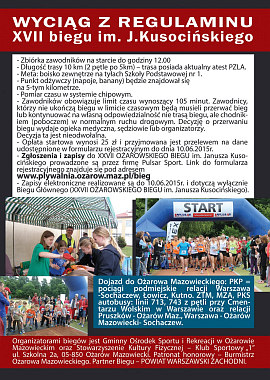 XXVII Bieg Ożarowski im. Janusza Kusocińskiego 13 czerwca 2015 r. w Ożarowie Mazowieckim XXVII Bieg Ożarowski im. Janusza Kusocińskiego 13 czerwca 2015 r. w Ożarowie Mazowieckim
