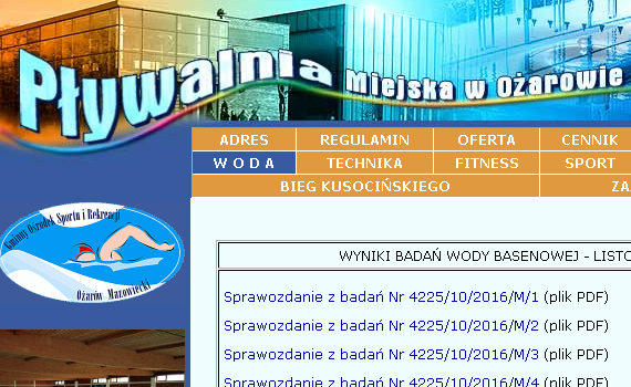 Wyniki badań wody basenowej znajduj± się pod zakładk± WODA Wyniki badań wody basenowej znajduj± się pod zakładk± WODA